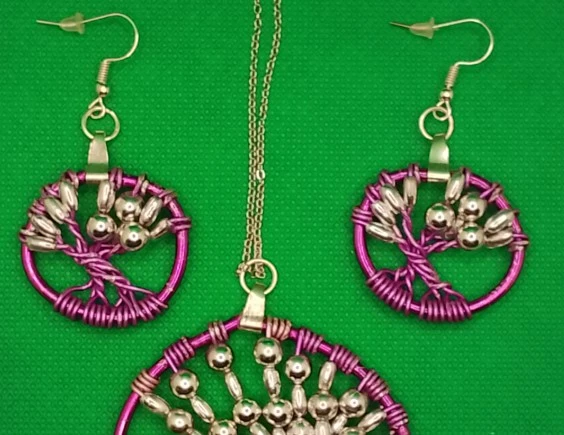 Parure "Arbre de Vie Fushia Galactique"