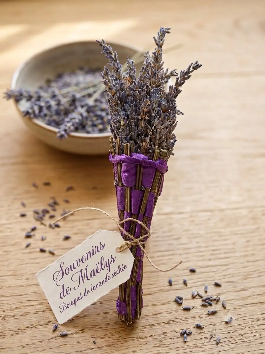 Petit bouquet décoratif de lavande séchée tressée - Violet